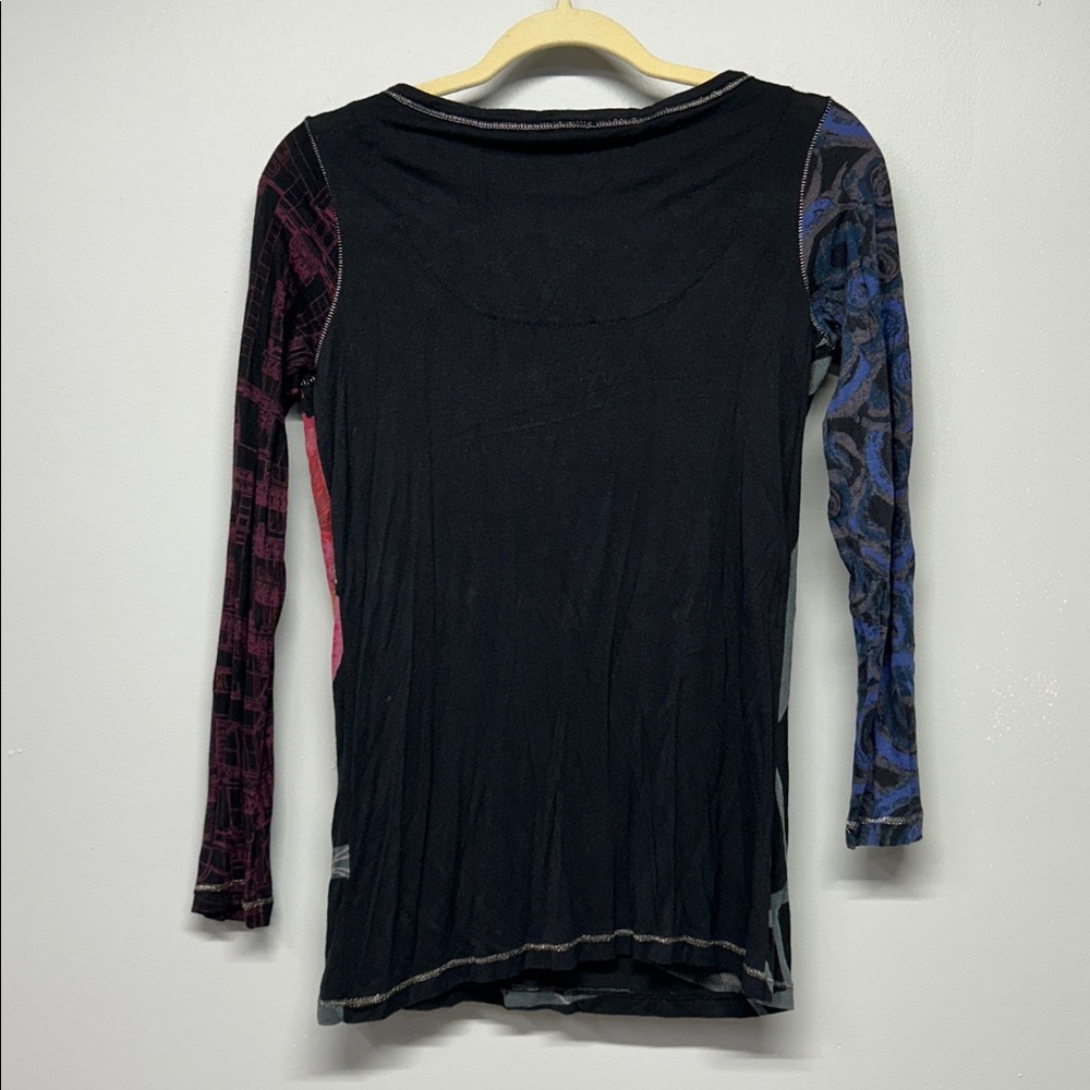 Vtg Desigual Y2K Graphic Top Sequin Embellished Mixed Media Patchwork - Picture 3 of 4